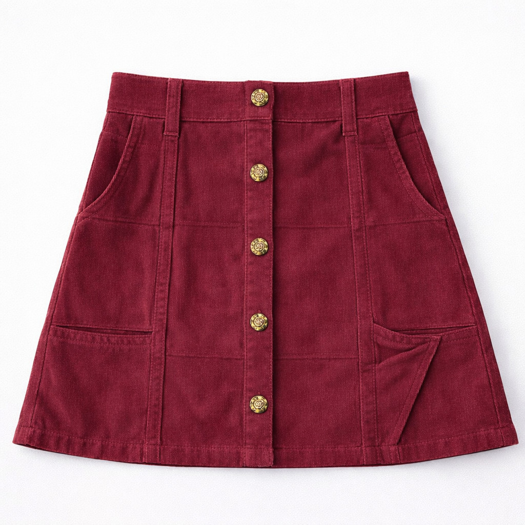 Saia Curta de Sarja Com Botões Frontais Feminina Elegante em Oferta na Shopee