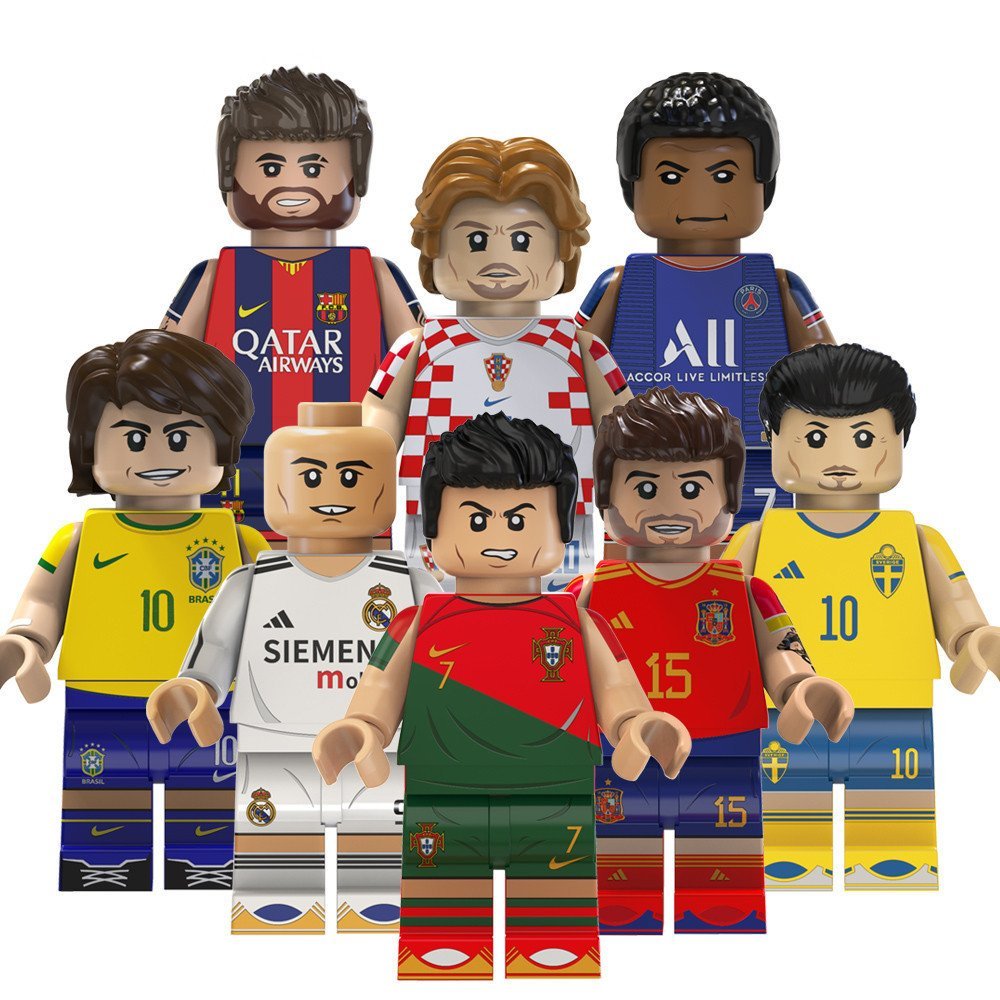  Brinquedo de Blocos de Montar de Jogadores de Futebol Famosos Cristiano Ronaldo, Kaka, Idrahimovic, Modric, Ramos, Mba