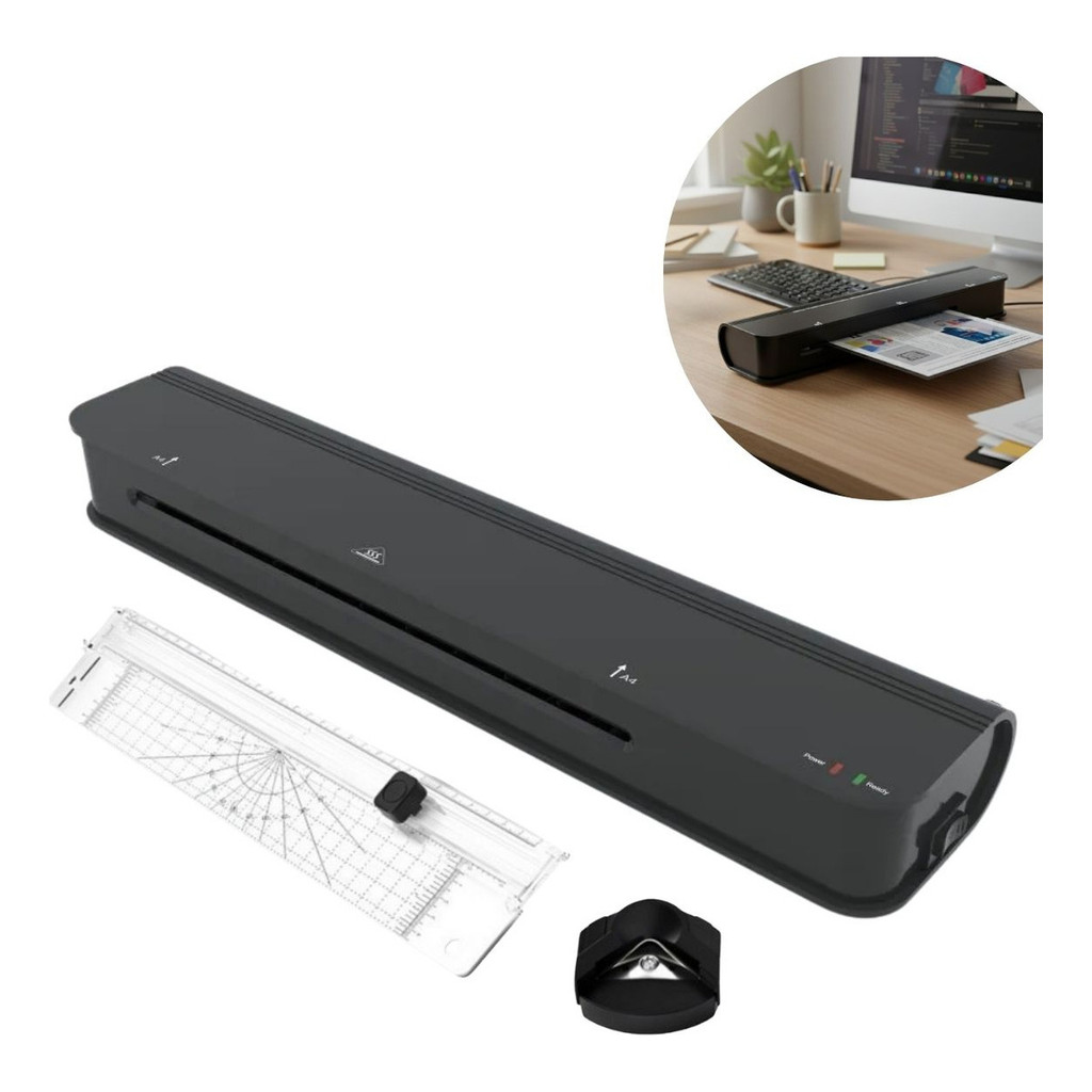 Plastificadora A3 360W 127V Preta Com Kit Guilhotina Para Documentos Escritório Escola Casa