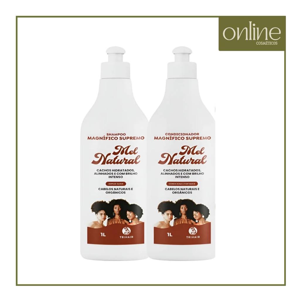 Kit Shampoo 1L + Condicionador 1L Mel Natural Cachos Trihair em Oferta na Shopee