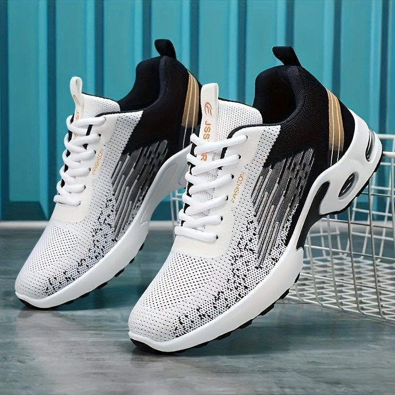 Tênis De Corrida Masculino Em Malha Respirável – Casual Leve , Sola De Borracha , Design De Corrente , Padrões