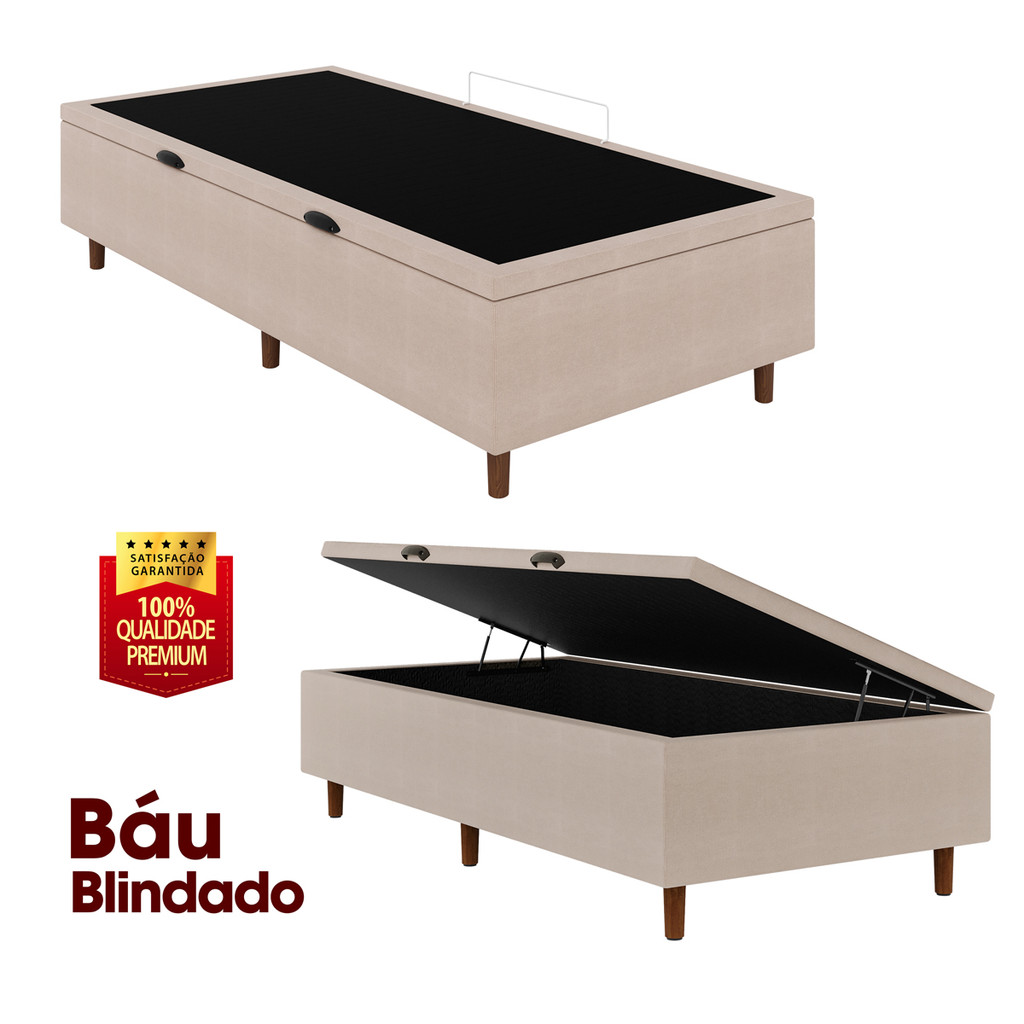 Box Baú Blindado Solteiro 78x188x42cm Estrutura Reforçada Premium Elite Bege em Oferta na Shopee