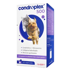 Suplemento Condroplex 500 Avert Cães Gatos Pequeno Porte 60 Cápsulas