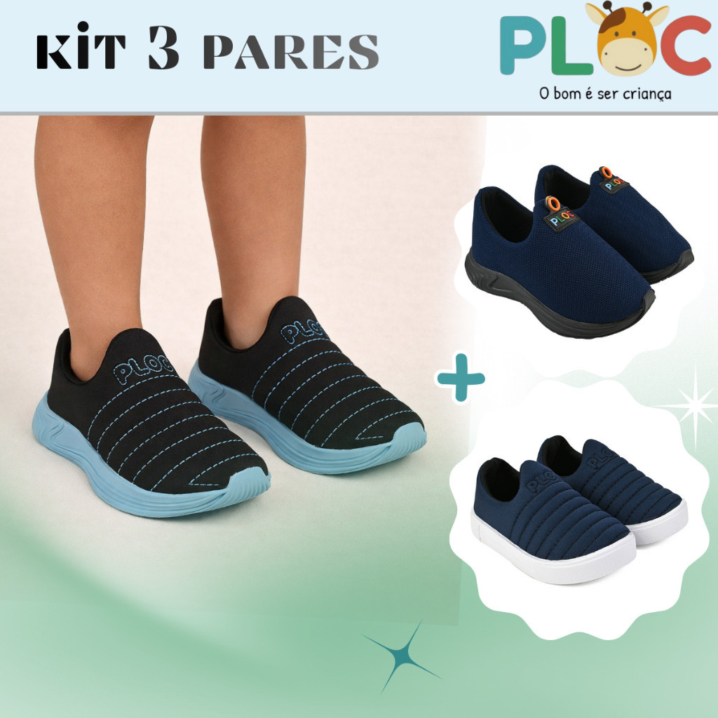 Kit 3 pares Tênis Infantil Ploc -  Colors Iate e Play Menino
