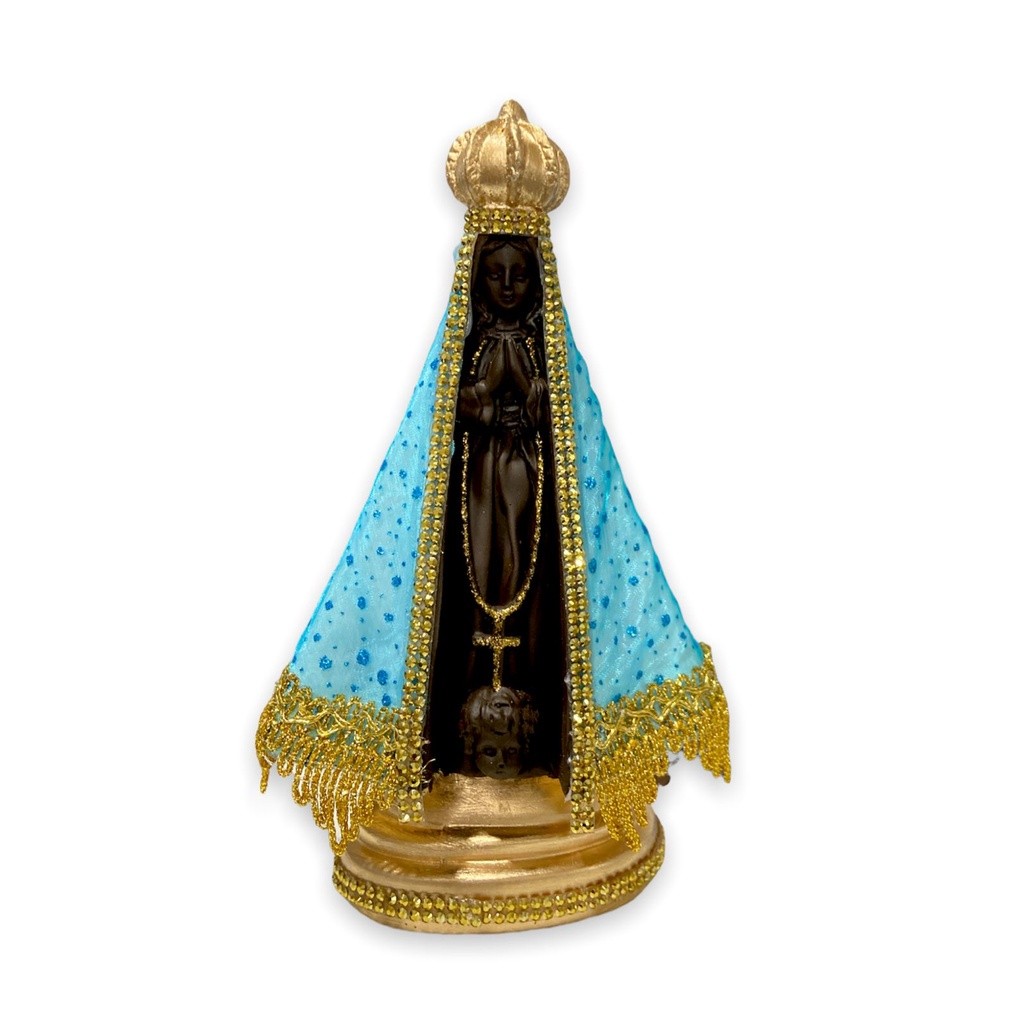 Imagem Nossa Senhora Aparecida Manto Tecido Azul Brilho 23cm