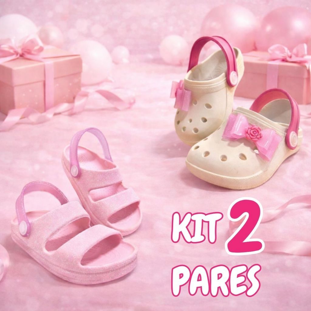 Kit Conjunto 2 Pares Papete Menina Babu Criança Leve Confortável Natal