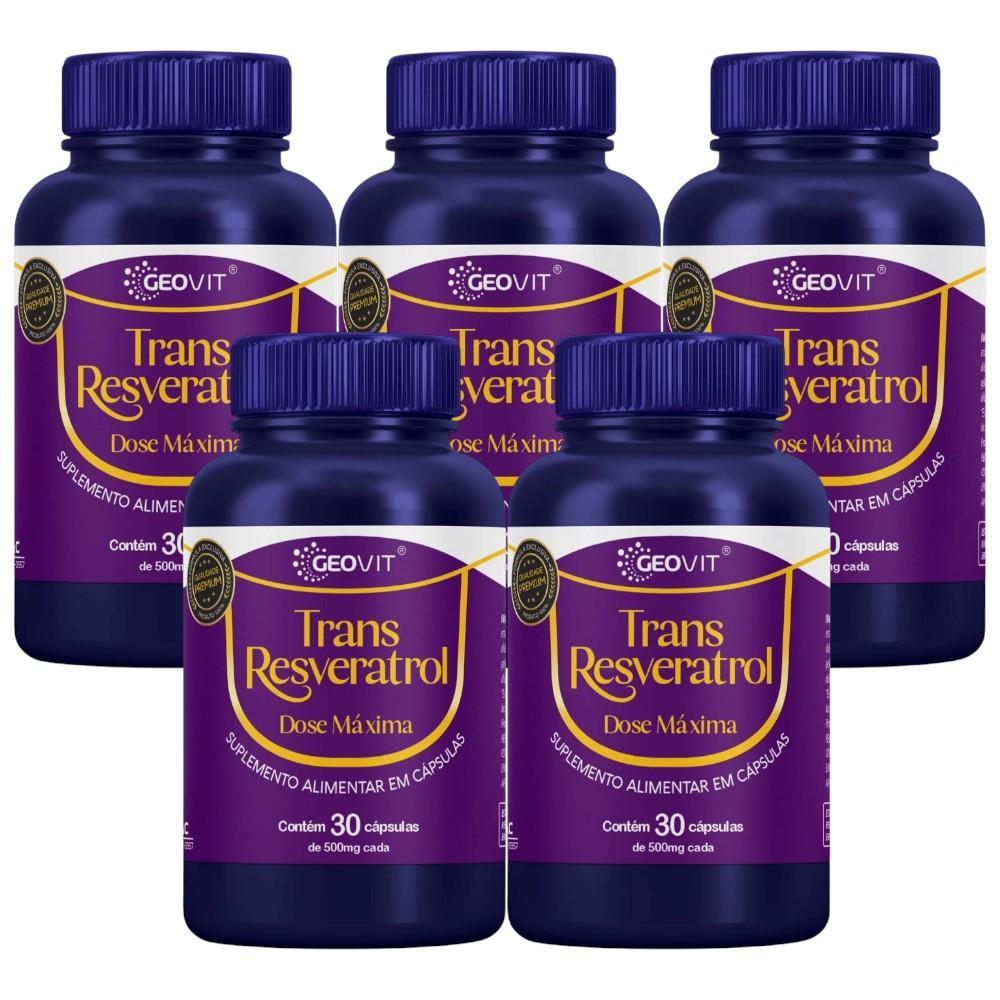 Kit Trans Resveratrol GeoVit Com 5 Potes De 30 Cápsulas Cada