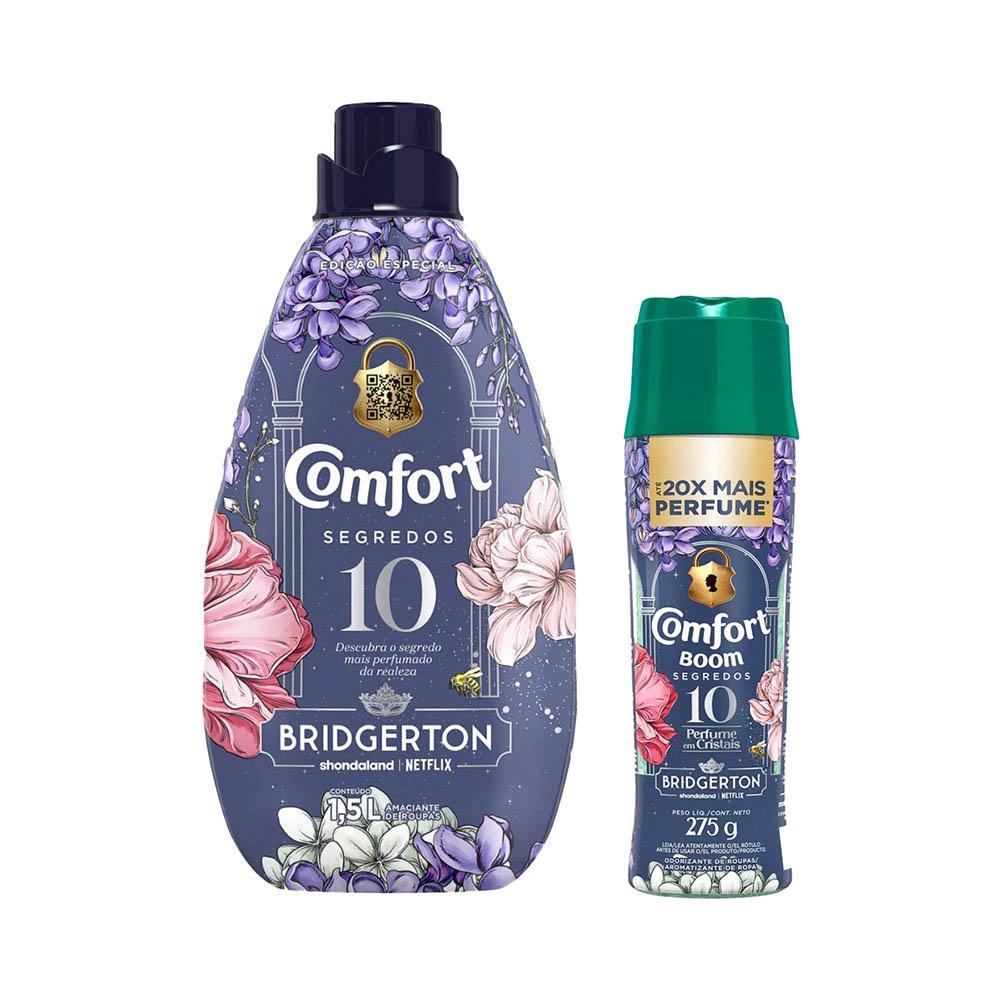 Kit Comfort Segredos 10 Odorizante de Roupas Boom Bridgerton 275g + Amaciante de Roupa Comfort Bridgerton 1,5L em Oferta na Shopee