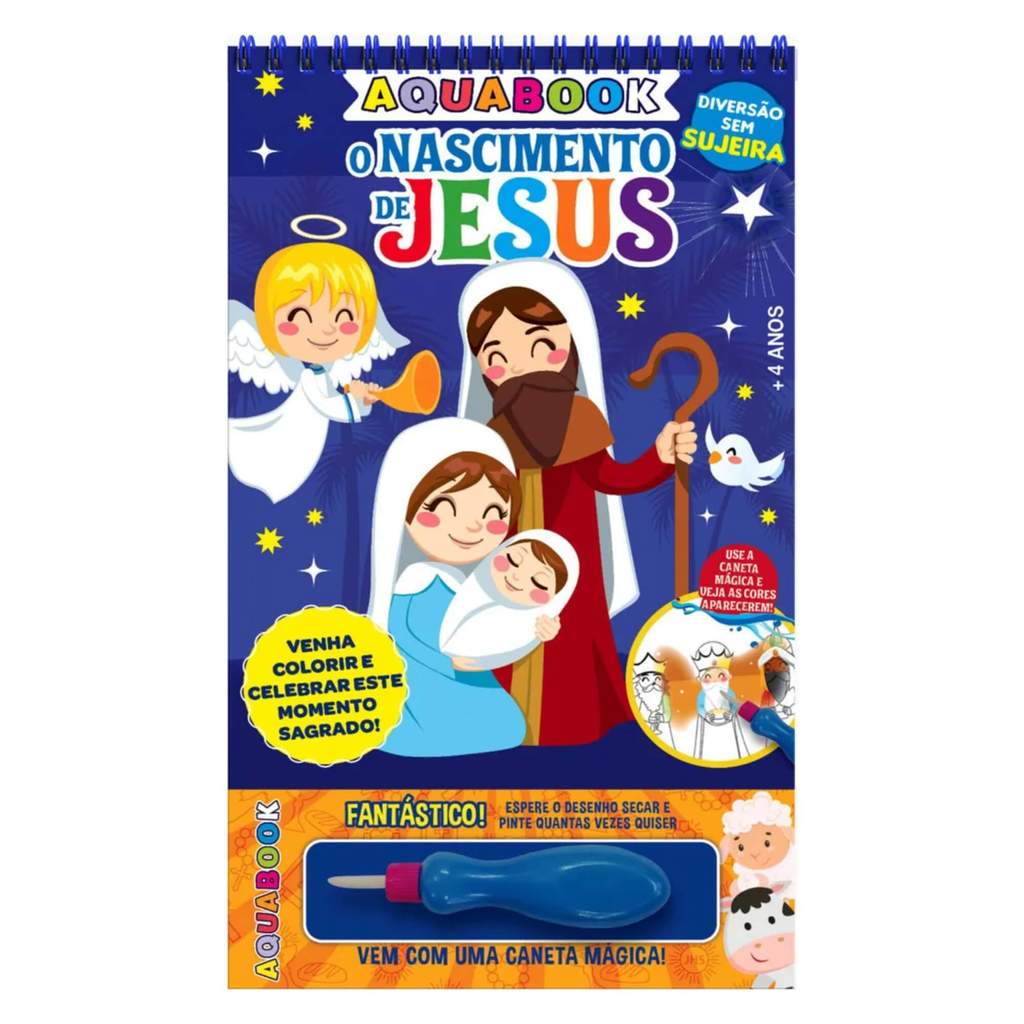 Livro Infantil Interativo para Colorir Aquabook Nascimento de Jesus Editora Online - 9786555473285