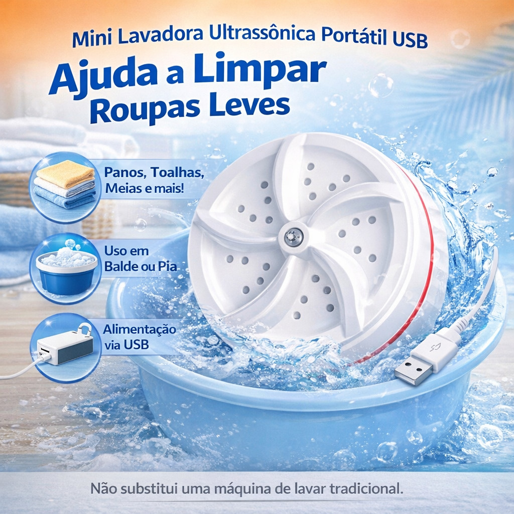 Imagem Mini Máquina de Lavar Portátil Ultrassônica USB | Ideal para Roupas Pequenas