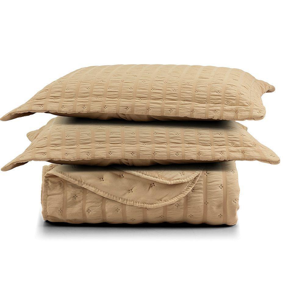Kit Colcha Cobre Leito Scarpa Plissê Queen Seersucker 3 Peças Maciez E Leveza Textura  Bege Mel em Oferta na Shopee