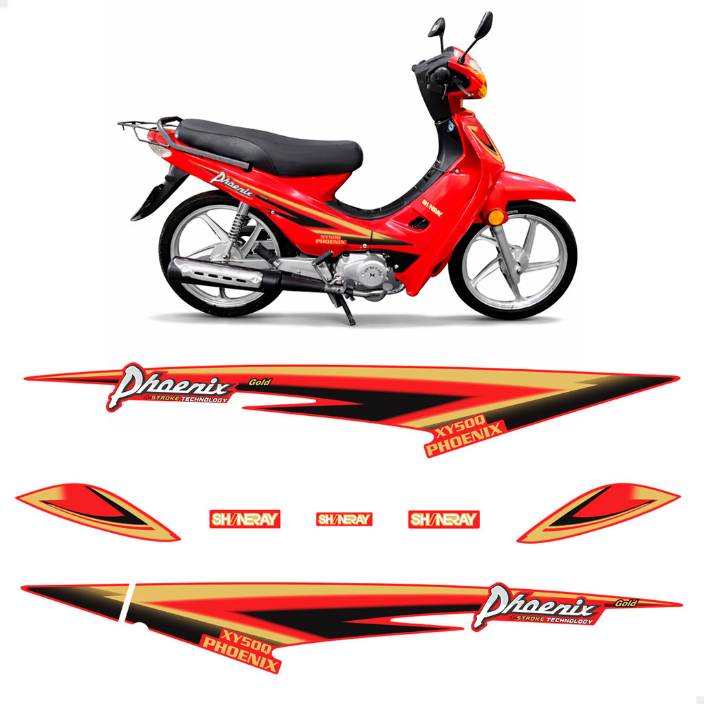 Kit Adesivos Para Shineray Phoenix Xy50q Gold Moto Vermelha