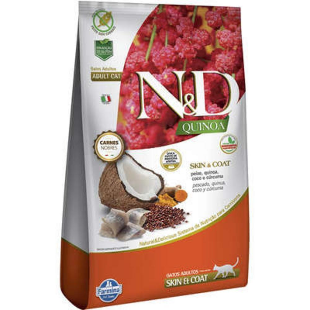 Pele e Pelo para Gatos Adultos de Todas as Raças Sabor Peixe 1,5Kg N&D Quinoa