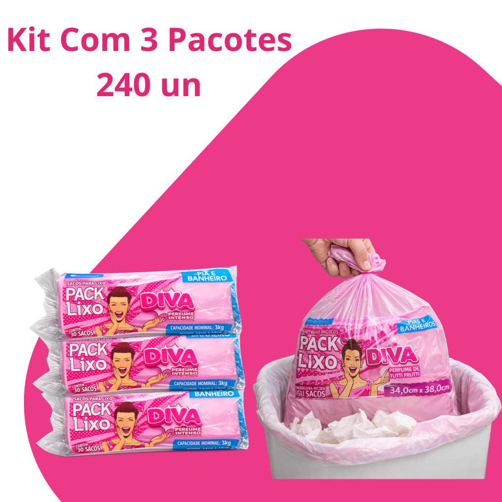 Saco de Lixo Perfumado Kit 2/3/6 Tutti Frutti 160/240/480un Perfumado Tutti Frutti Neutraliza Odor Banheiro Pia Cheiroso