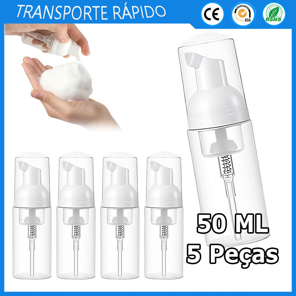 Kit 5 Frasco vazio para sabonete de viagem frasco dispensador de espuma de plástico mini frasco para espuma 50ml