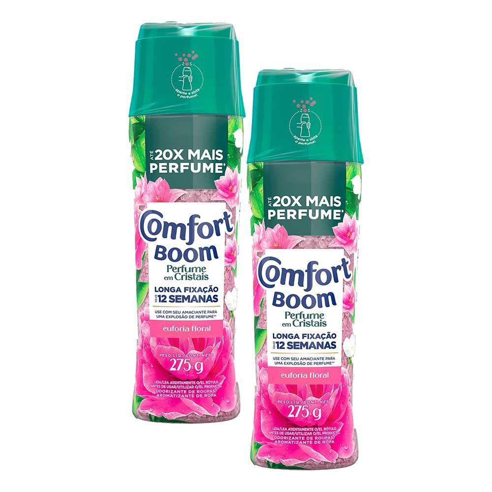 Kit 2 Odorizante de Roupas Comfort Boom Perfume em Cristais Euforia Floral 275g em Oferta na Shopee