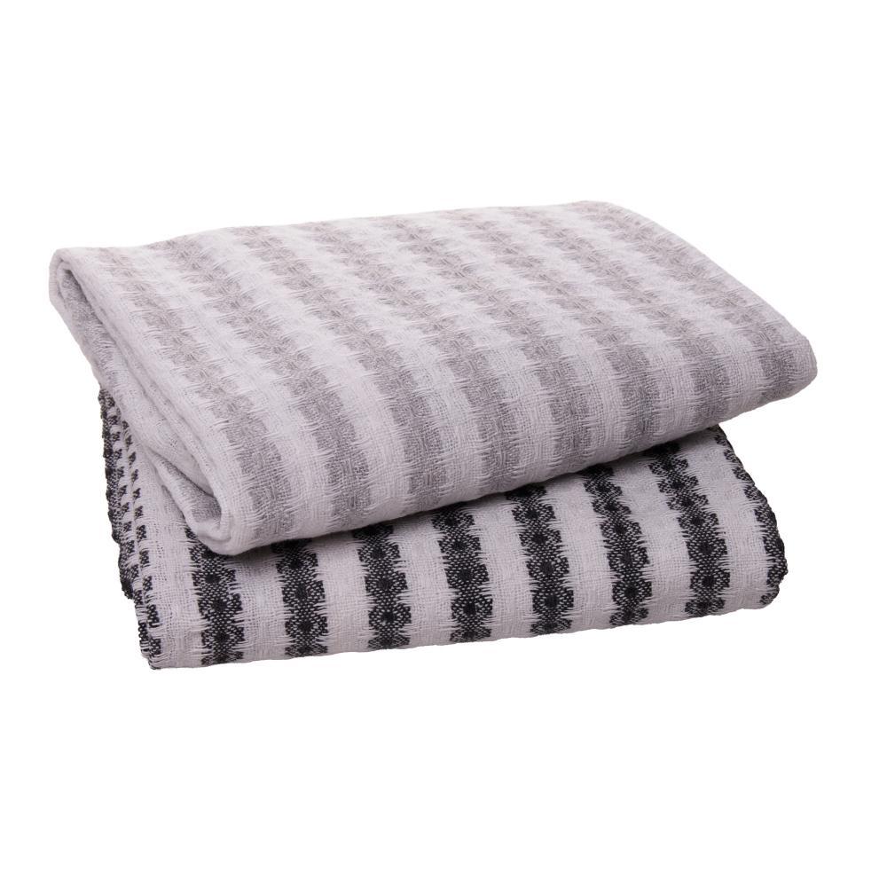 Jogo 2 Panos De Prato Lyor Verona 60x40cm 100% Algodão Cinza E Branco Alta Absorção Cozinha Sofisticada