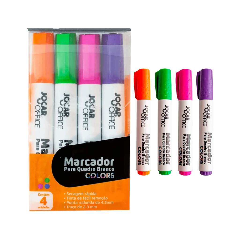 Marcador para Quadro Branco Colors Estojo c/ 4 Unidades Jocar Office Leonora - 96136