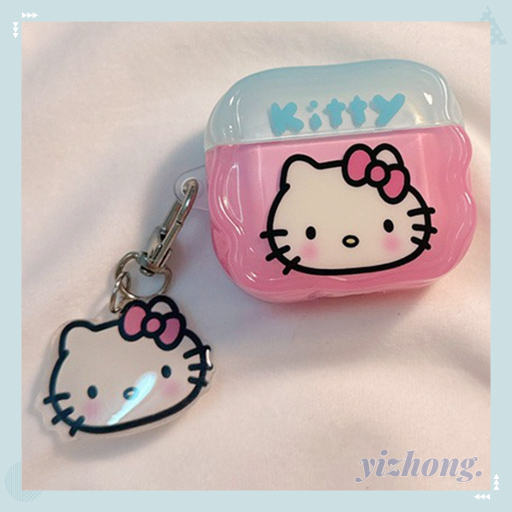 Capa Para Airpods 4 Pro 3 2 1 Cor Contraste Azul Rosa Bowknot Hello Kitty Padrão Wave Edge Soft TPU De Fone De Ouvido À em Oferta na Shopee