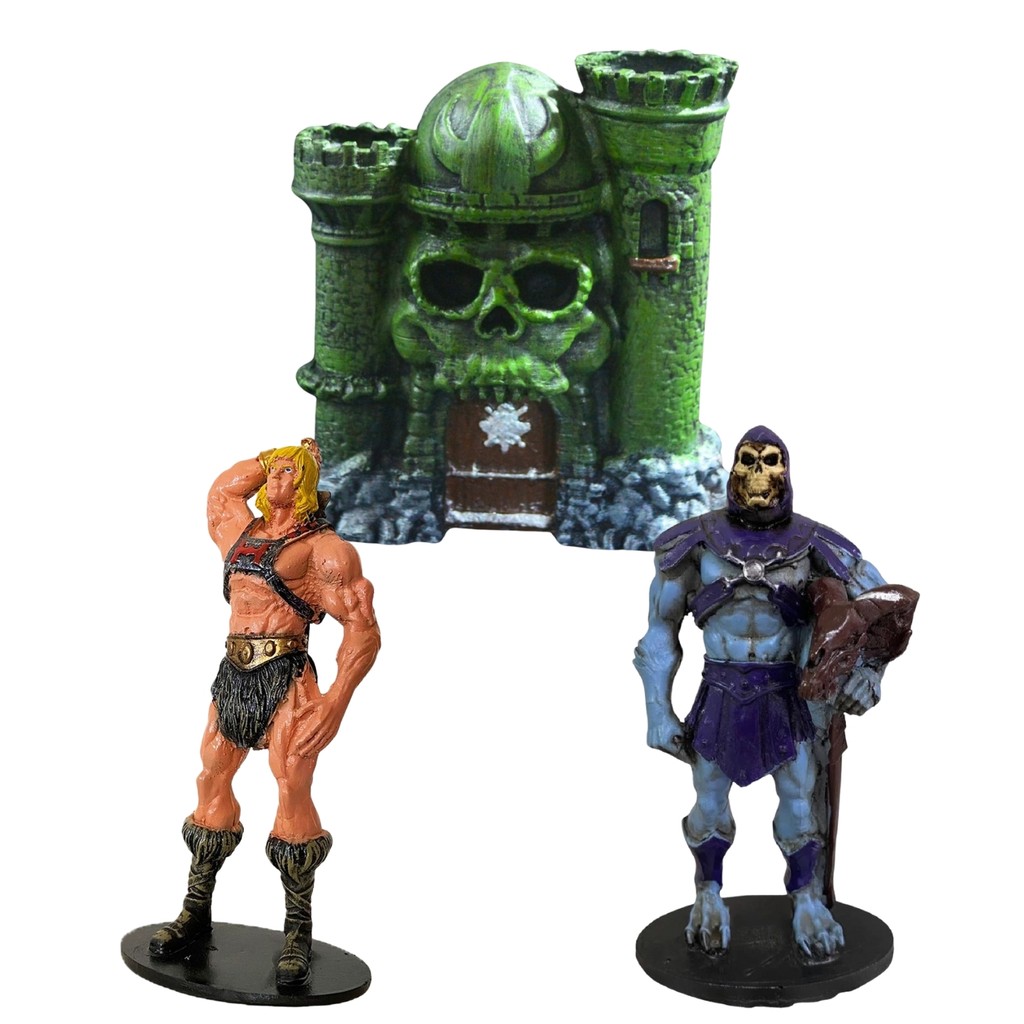 Kit He-Man Estátuas Bonecos Action Figure Castelo de Grayskull + He-Man + Esqueleto Resina