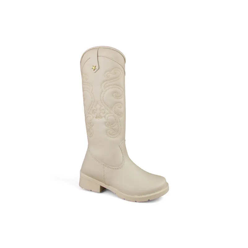 Bota Infantil Montaria Meninas Fuffy Cano Alto Detalhe Estrela Branco Off