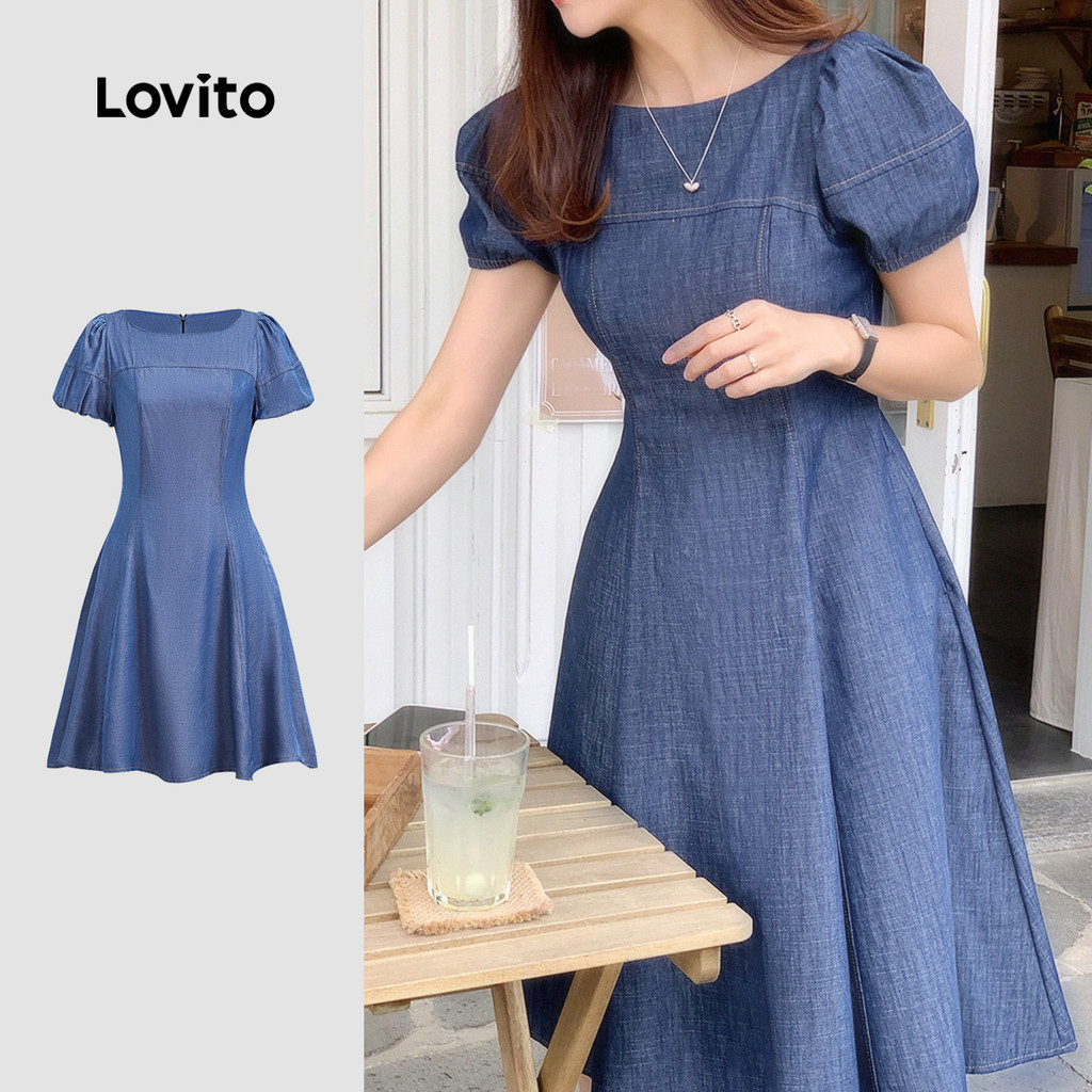 Lovito Vestido Casual Liso Com Zíper Para Mulheres L131LD1376 em Oferta na Shopee