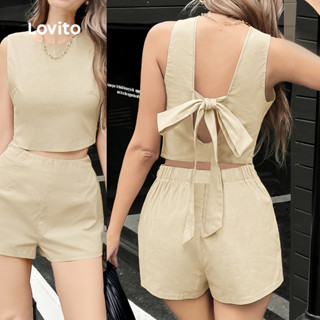 Lovito Conjuntos de Shorts Boho com Laço Nas Costas – Primavera/verão Conjuntos de Shorts Damasco L149ED1202 em Oferta na Shopee