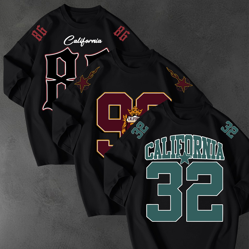 Kit 3 Camisetao Oversized Streetwear Estampa California 86 93 32 Unissex Algodao Fio 30.1 Solto Top