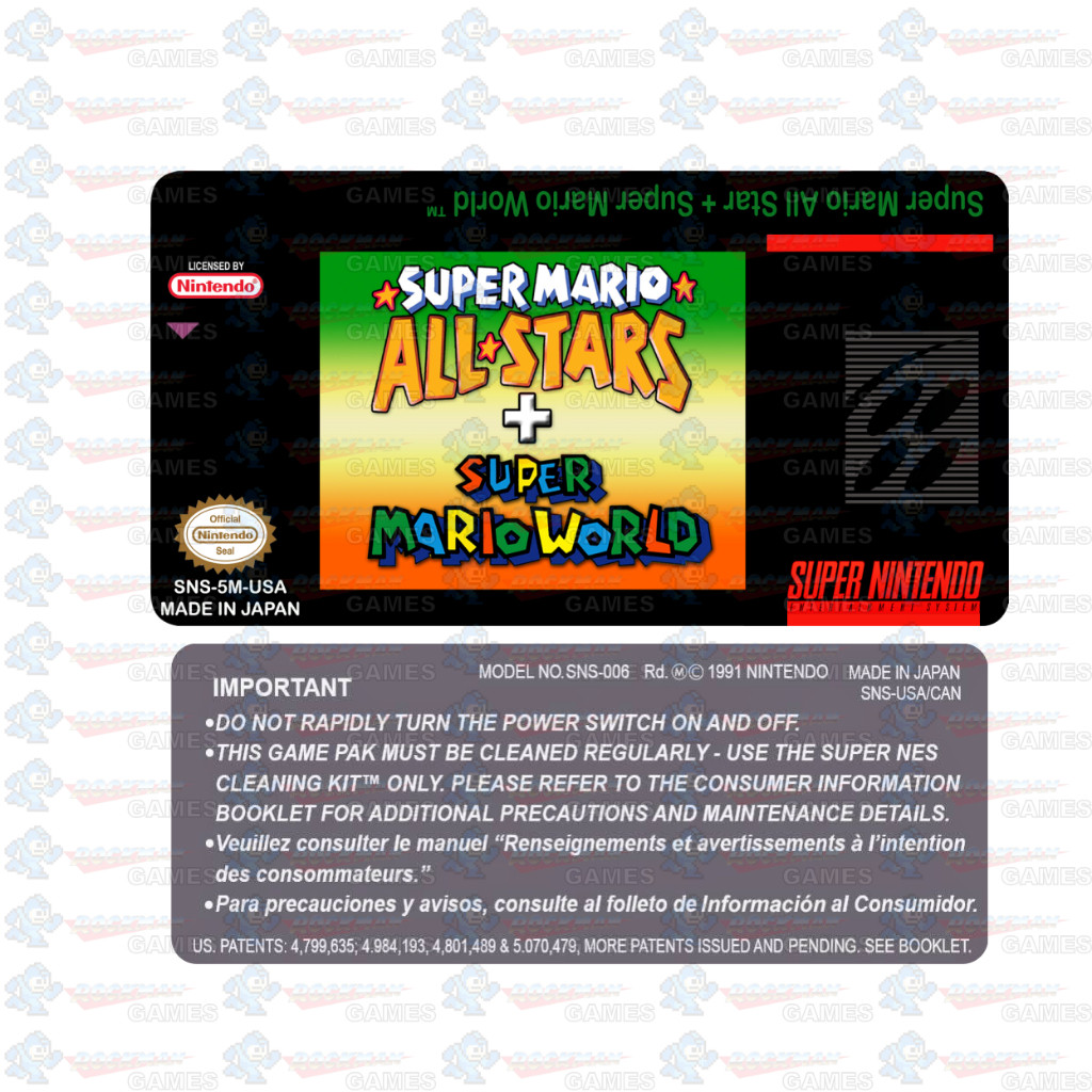 Super Mario All Stars + Super Mario World - Label Adesiva P/ Cartucho De Snes