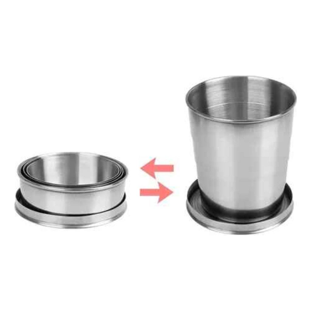 Kit 5 Copo Dobrável Portátil Aço Inox 220ml Camping Viagem — imagem 2 de 2