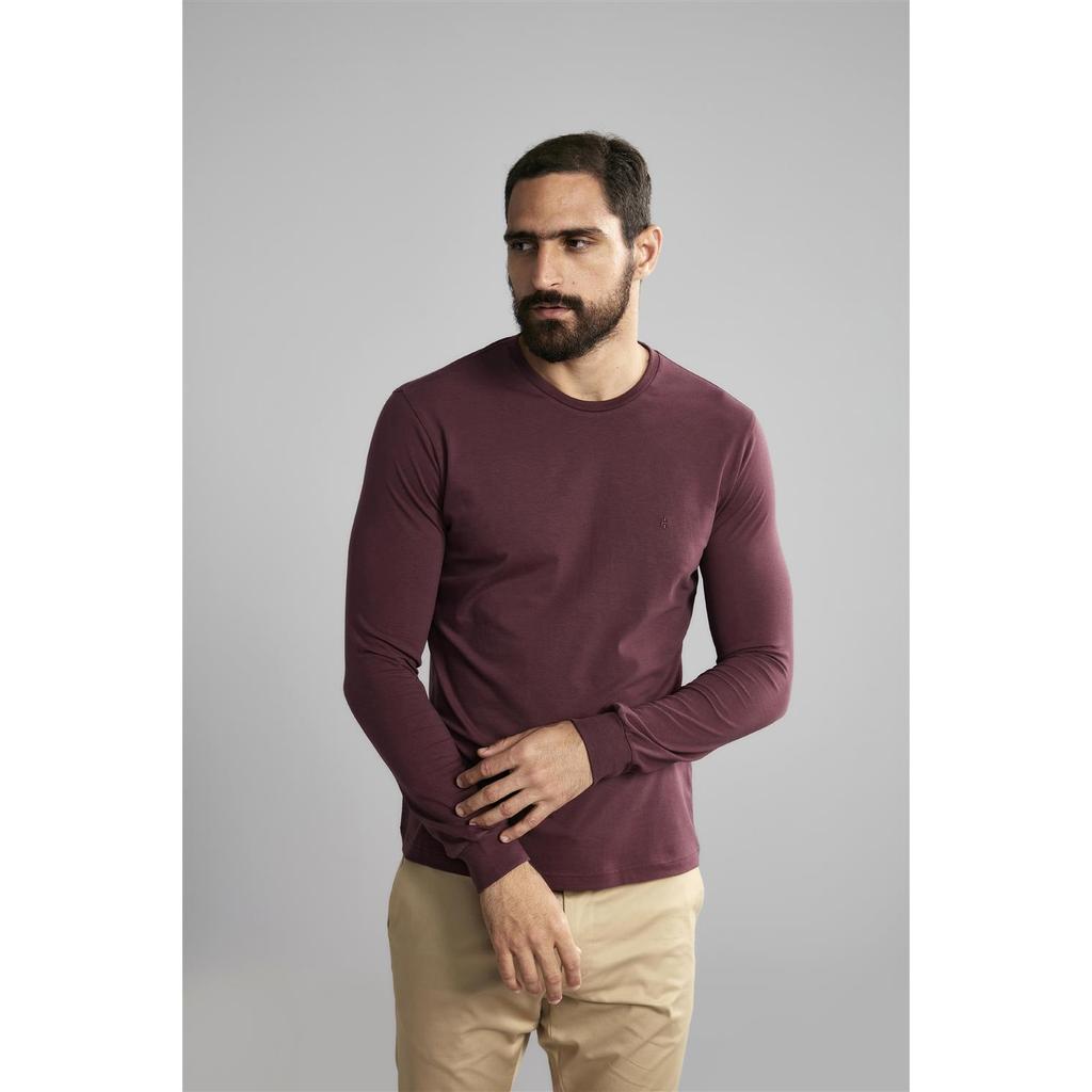 Camiseta Manga Longa Premium Malha Slim Fit - Vinho em Oferta na Shopee