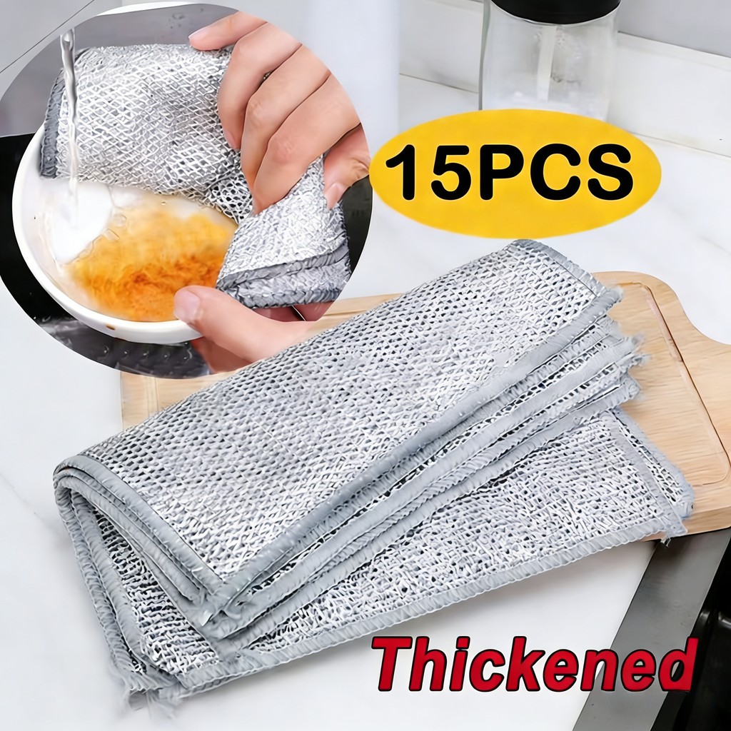 1/15 PCS Pano De Fio Prateado Lavar Louça De Aço Dupla Face Substitui Bola Não Gorduroso Esfregão metal em Oferta na Shopee
