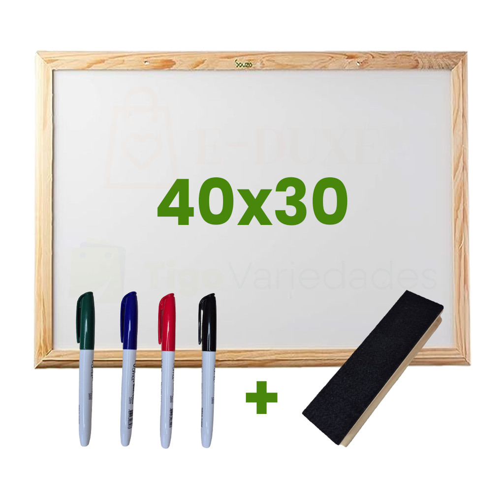 Quadro Lousa Branca Escolar Moldura em Madeira 40x30
