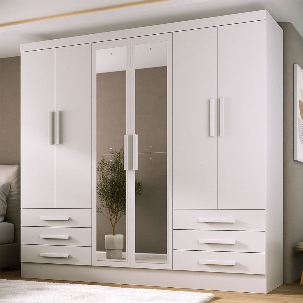 Guarda-Roupa Solteiro Lancaster 6 Portas 6 Gavetas 100% Com Espelho MDF - Panorama Móveis