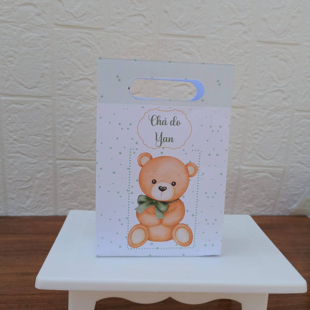 PEGUE E MONTE Lembrancinha FESTA ANIVERSARIO Sacolinha PP Personalizada Boca de Palhaço URSINHO BEBE VERDE CHA DE BEBE