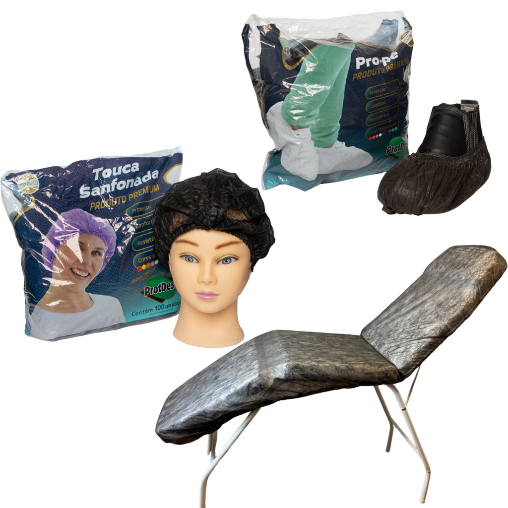 Kit Profissional Descartável Propé + Lençol +Touca Consultório Clínica Odontologia Estética Hospital