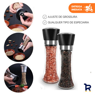 Moedor de Sal e Pimenta Vidro 200ML Com Regulador Temperos Especiarias Porta Condimento Premium Inox em Oferta na Shopee