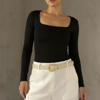 Blusa Suplex feminina Manga Longa Decote Gola Quadrada Moda Inverno em Oferta na Shopee