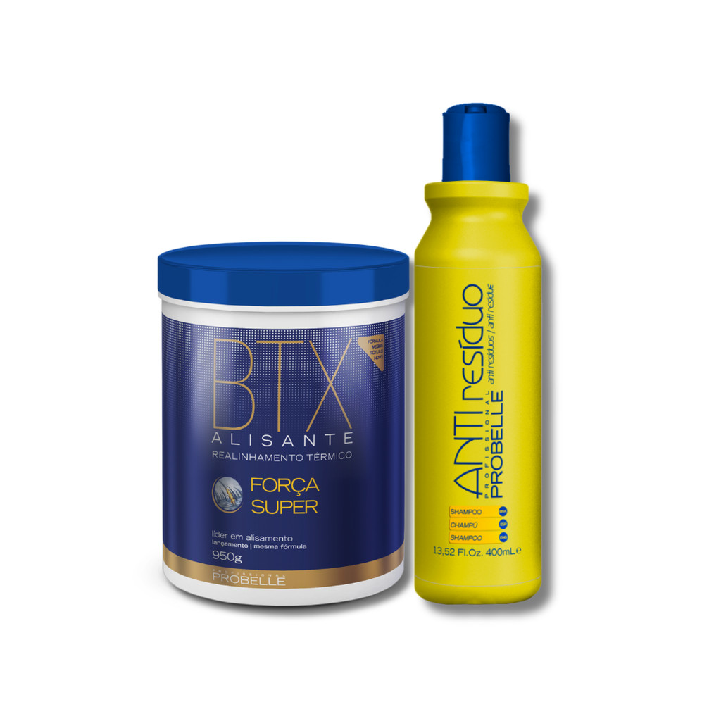 KIT BTX Mega Alisante Força Super 950g + Shampoo Anti resíduo - Probelle
