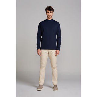 Camiseta Manga Longa Malha Slim Fit - Azul Marinho em Oferta na Shopee