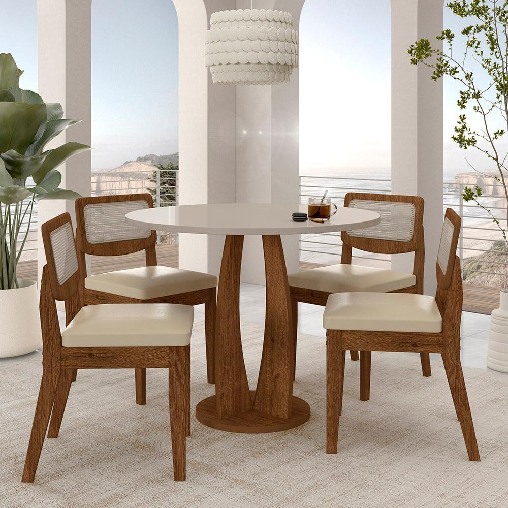 Mesa Faenza Com 4 Cadeiras Sextavadas Freijó/off/corino Bege - M.a em Oferta na Shopee