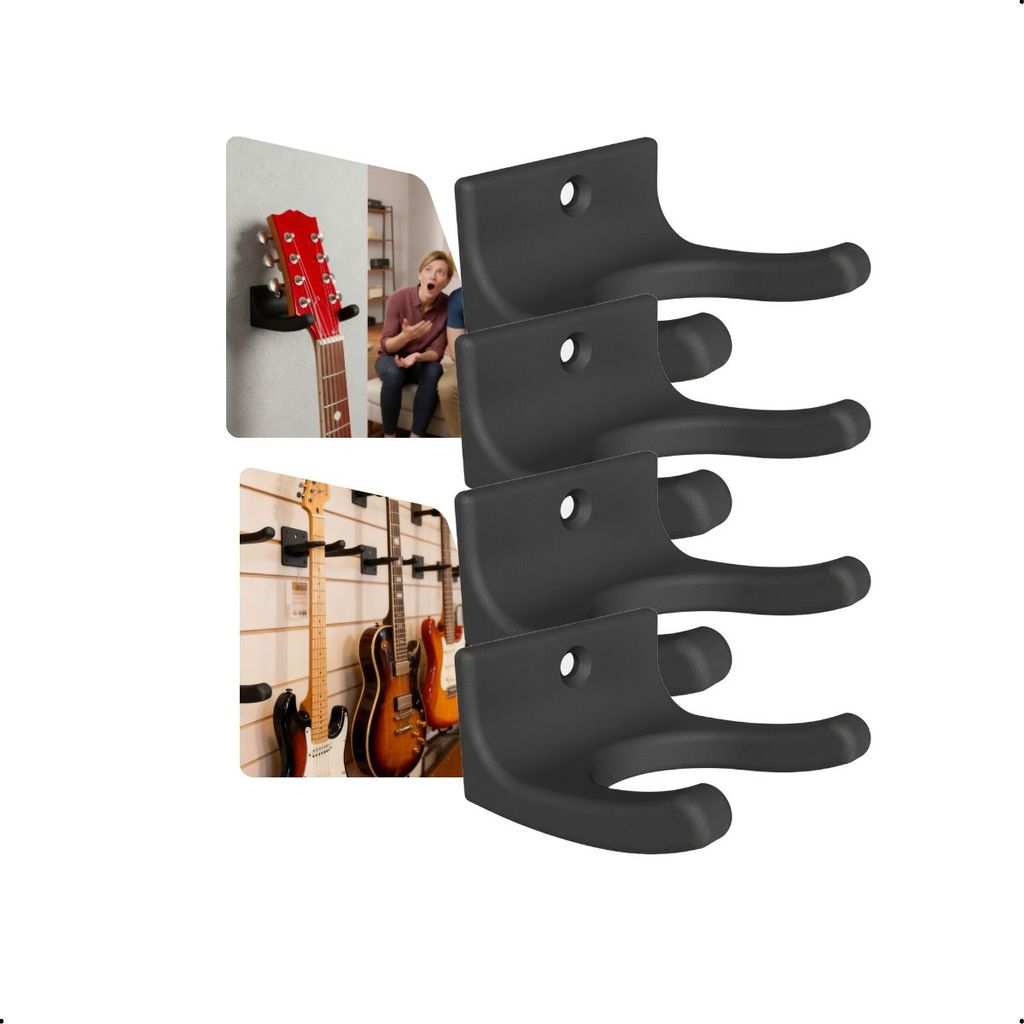 Kit 4 Suporte De Parede Para Guitarra Universal Em Plástico Resistente Com Fixação Por Parafuso