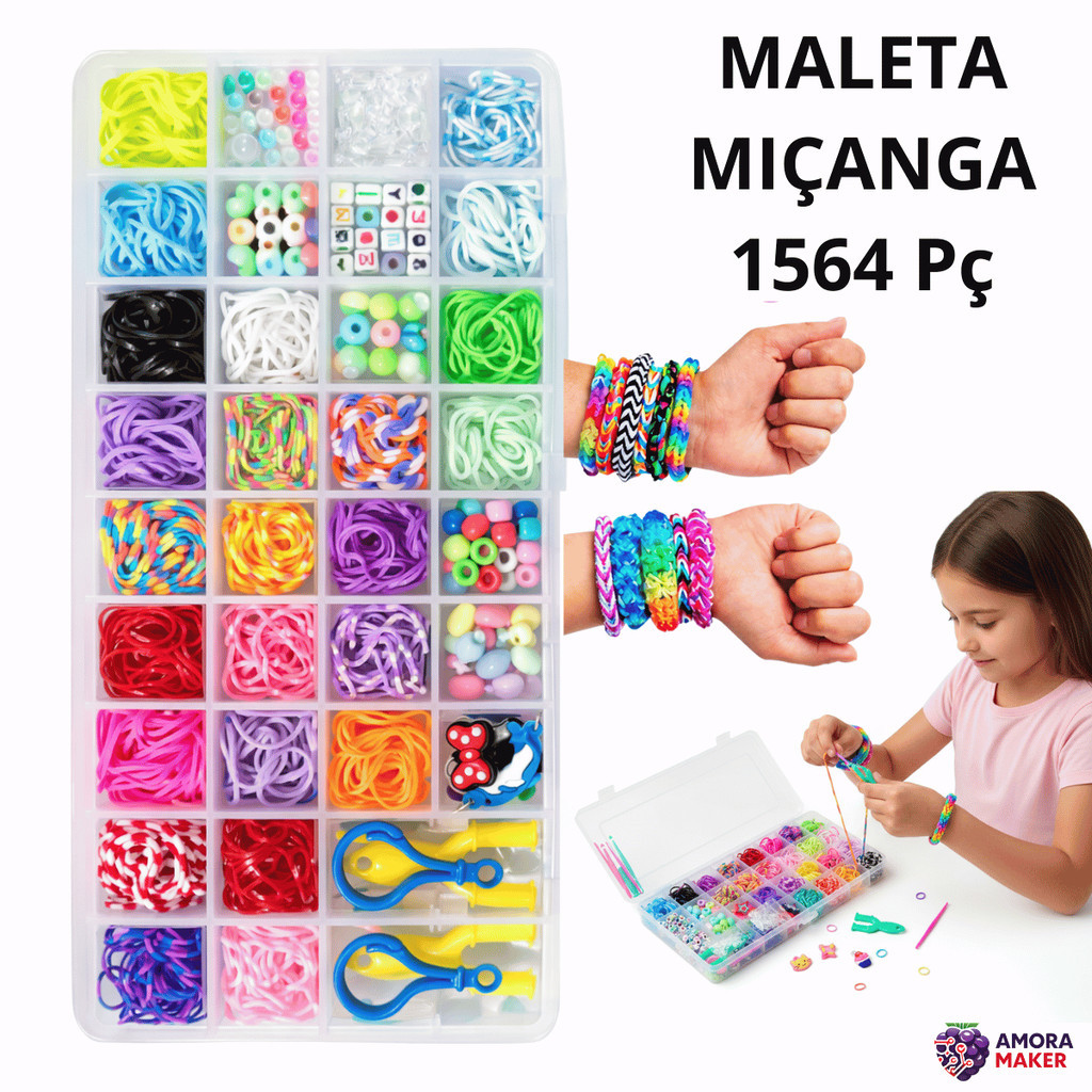 Kit Pulseira Fábrica Elásticos Silicone Maleta COM/SEM Miçangas 1564