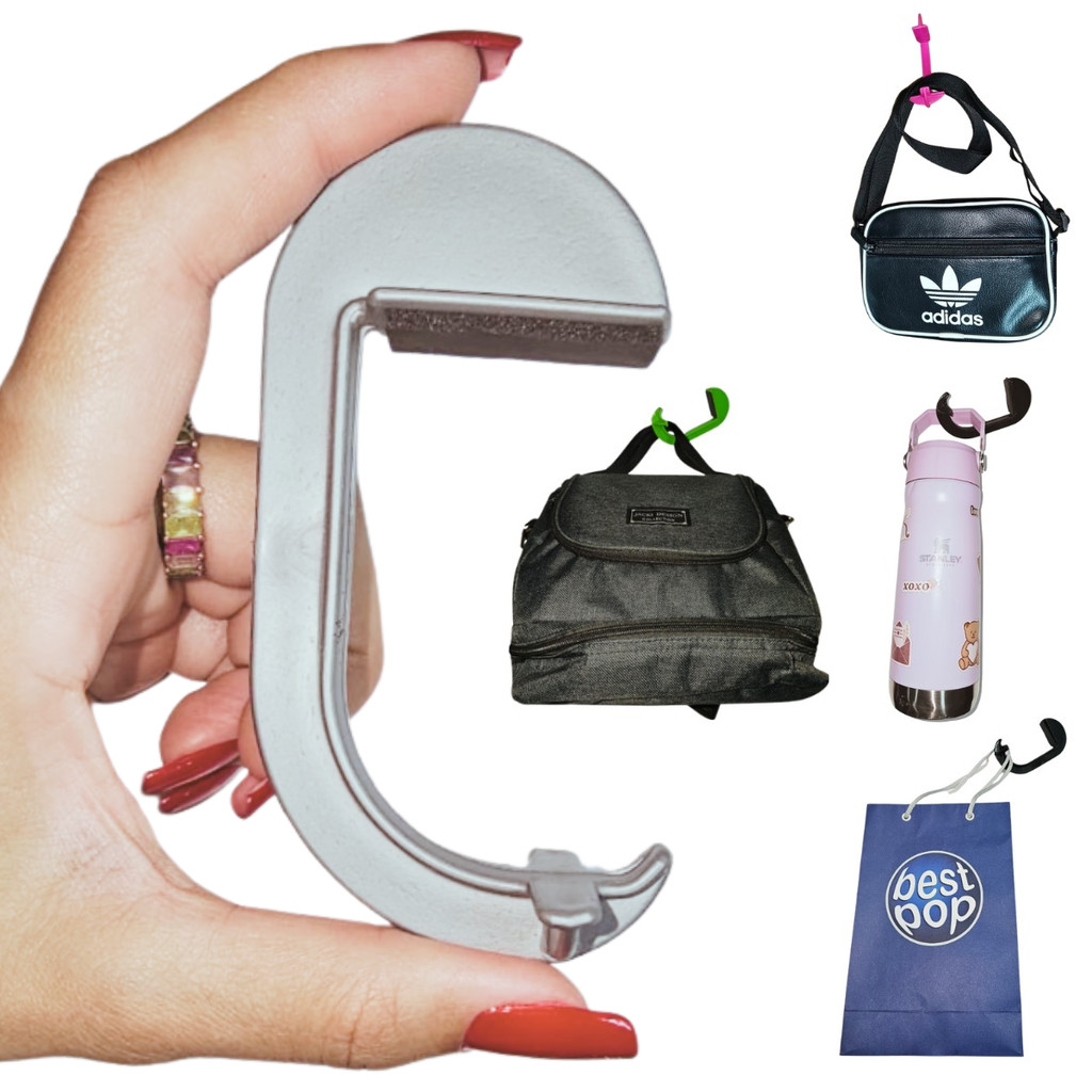 5x gancho Suporte porta Bolsa Mesa Portátil - CINZA (1467)