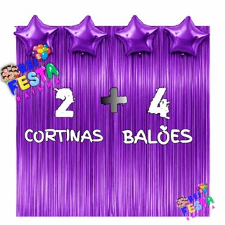 Kit 2 Cortinas + 4 Balões Estrelas,14 Cores, Decoração, Festa, Comemoração, Surpresas, Eventos, Aniversário, Kit Roxo em Oferta na Shopee