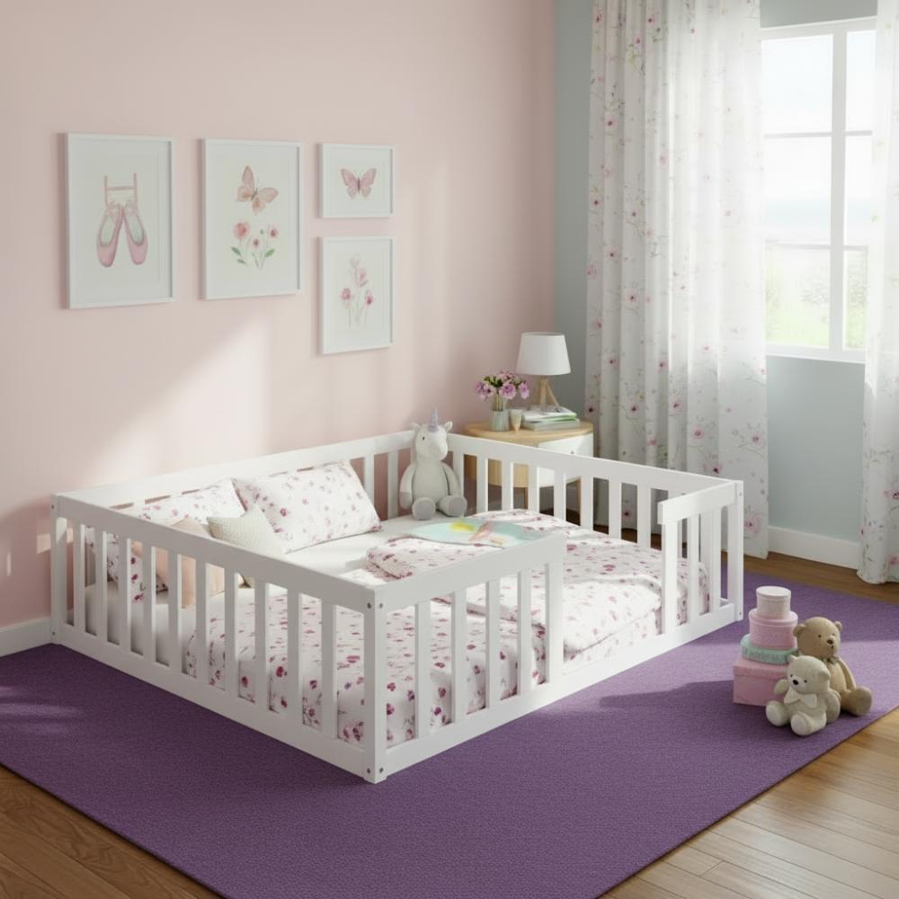 Cama Queen com Colchão em Madeira Maciça Esmeralda Branco