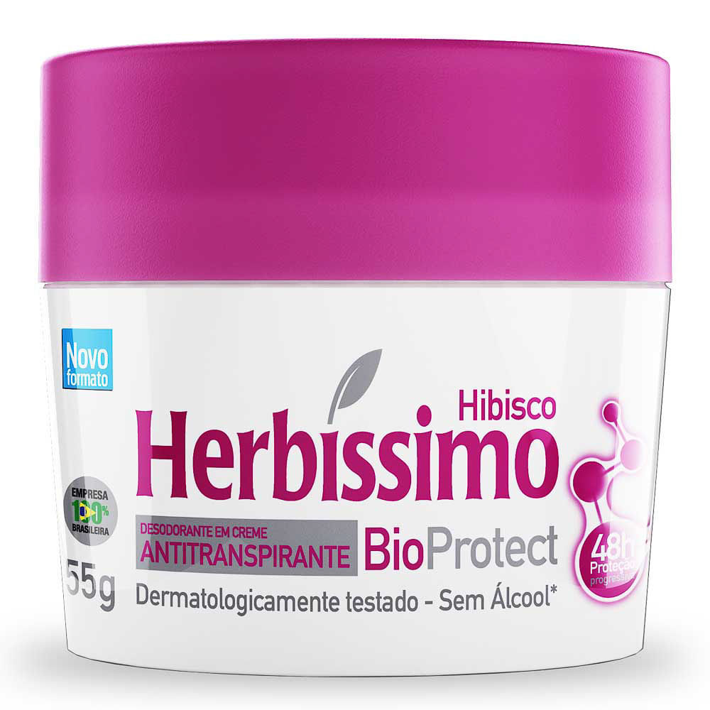 Desodorante Herbíssimo Bio Protect Creme Antitranspirante Hibisco 48h com 55g em Oferta na Shopee