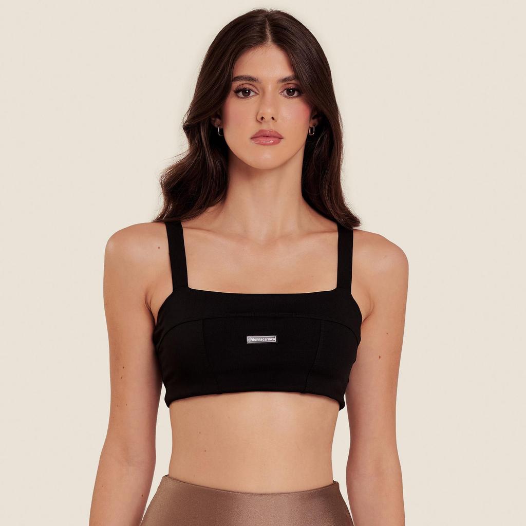 Top Faixa Com Recortes Sem Cós Preto Poliamida Com Bojo em Oferta na Shopee