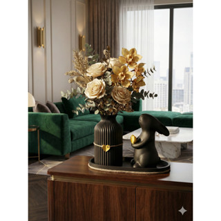 Kit decoração sala moderna com bandeja vaso texturizado e estatueta de coelho com coração em Oferta na Shopee