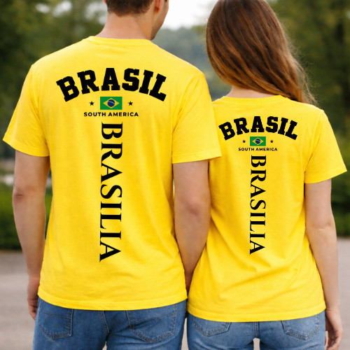 Kit Casal 2 Camisetas Básicas Algodão Tradicionais Namorados Amigos Parceiros Combinando Festas Copa Do Mundo Brasil Fut